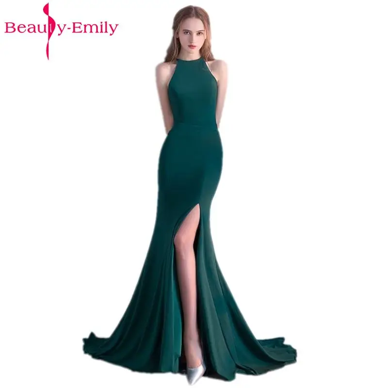 Женское вечернее платье Русалка Beauty Emily длинное зеленое с открытой спиной без