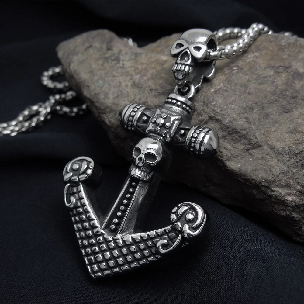 TIANXI Мода 2017 г. якорь Череп Кулон Цепочки и ожерелья для Для мужчин Jewelry
