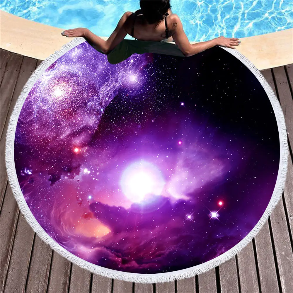Colorful Starry Sky Round Beach Towel Beautiful Soft Microfiber Swimming Bikini Cover-up Blanket |