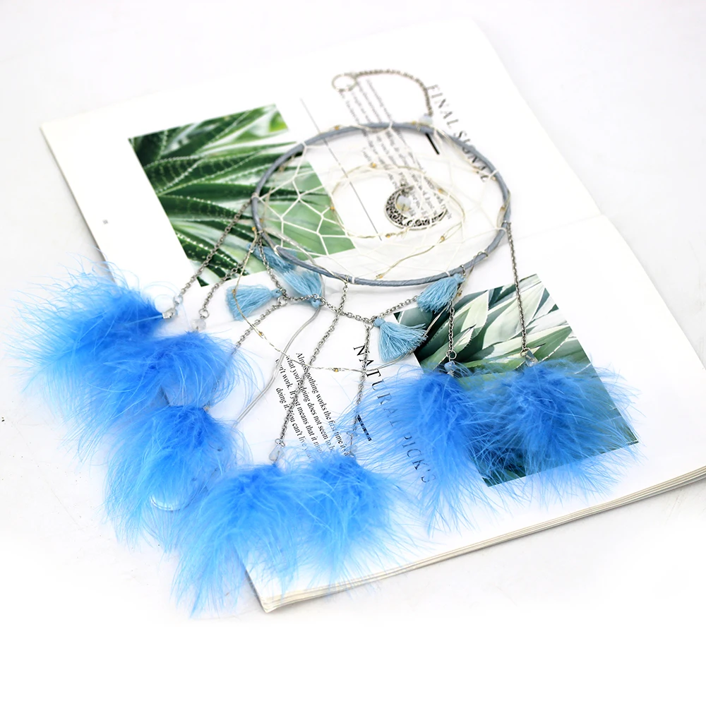 Dream Catcher DIY Home decoration Handmade led Lighting Moon Design Feather Craft Hanging Dream Catcher for Kids girls room Gift