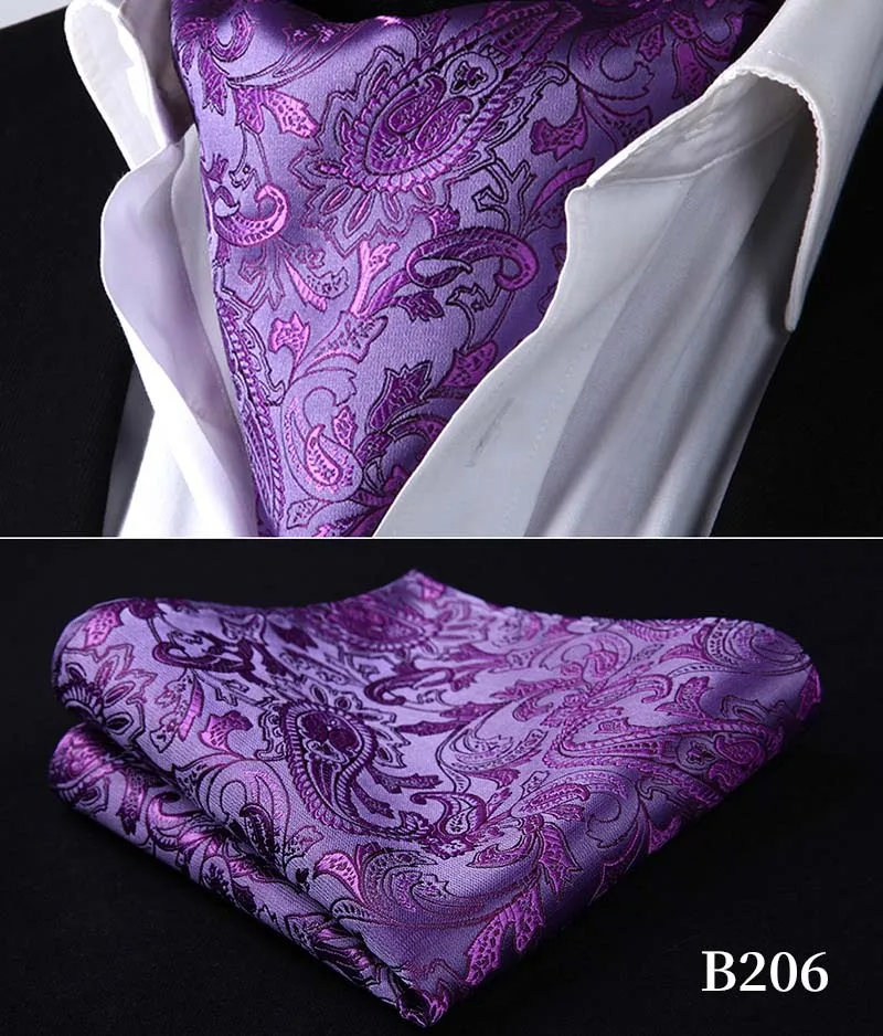 B206 Paisley Purple Вечерние, классический свадебный квадратный Карманный, Цветочный, Пейсли, в клетку, в горошек, Мужской Шелковый шейный платок, Аскот, галстук, носовой платок, набор# B2 - Цвет: B206 Paisley Purple