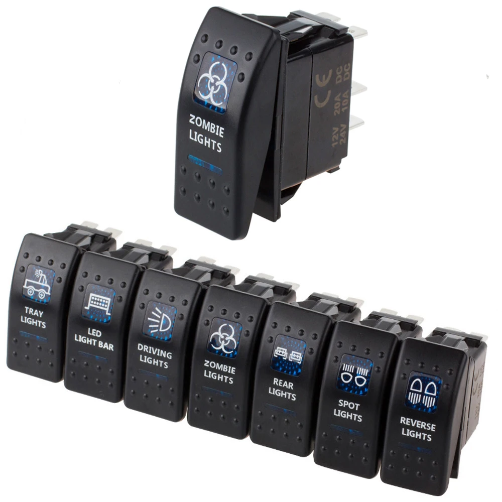

1Pcs Car Boat Truck Light Toggle Switch 5pin Waterproof 12V/20A,24V/10A Bar Carling Style Blue Toggle Rocker SPST ON-OFF Switch