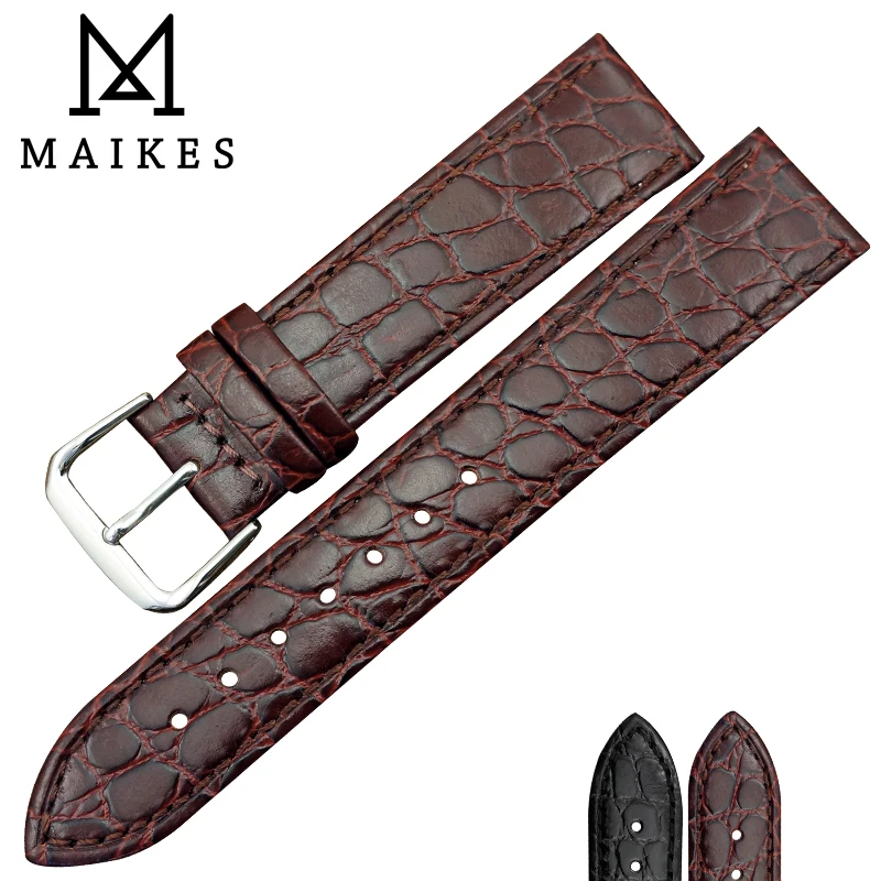 

MAIKES Watch Accessories Genuine Cow Leather Watch Strap Crocodile pattern Soft Watchbands 12mm -20mm Pin Buckle Watch Band