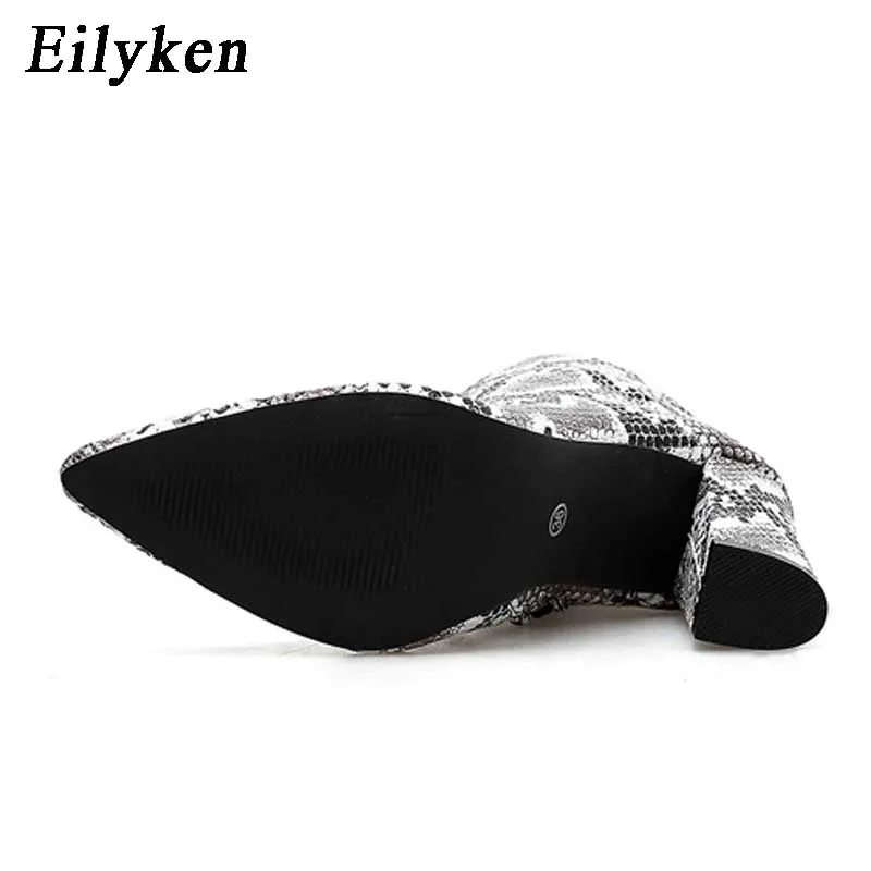Eilyken женские ботинки на квадратном каблуке; женские ботинки на молнии с острым носком и змеиным принтом; Осенняя обувь; Новинка года; зимние ботинки «Челси»
