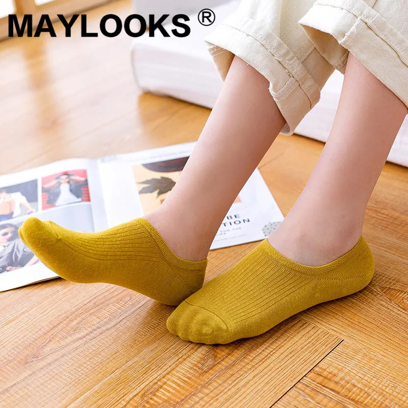 Maylooks Women's cotton retro invisible boat socks spring and summer new casual female shallow mouth W356 | Женская одежда