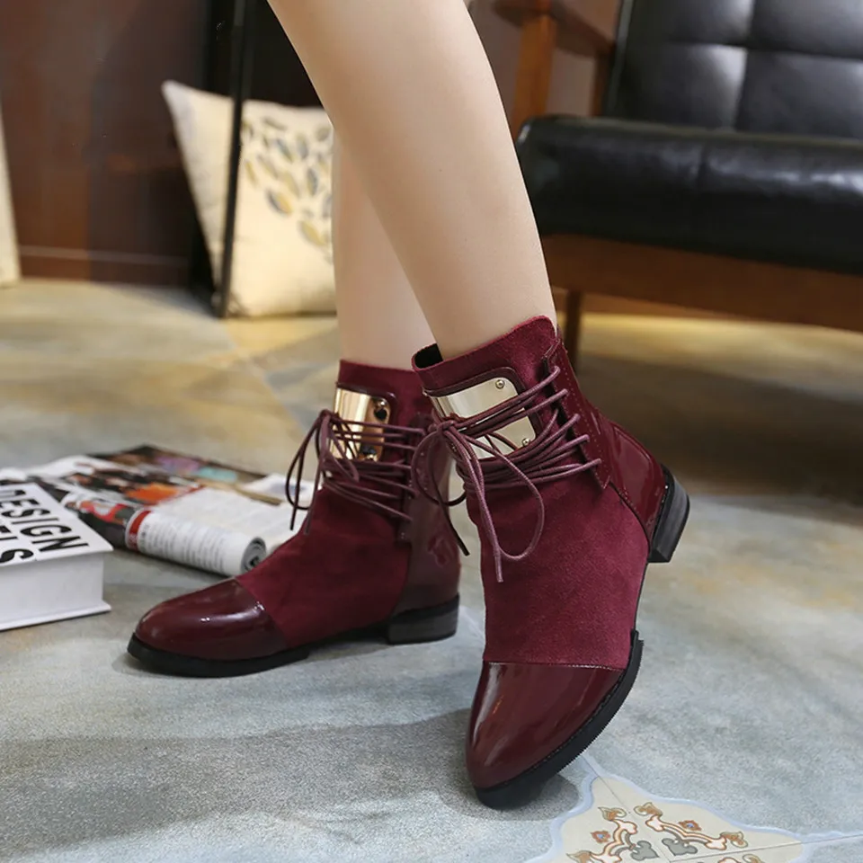 

Dropshipping Women Boots Genuine Leather Flat Martin Ankle Women Boots Motorcycle Boots Autumn Shoes Women Winter Patentleather