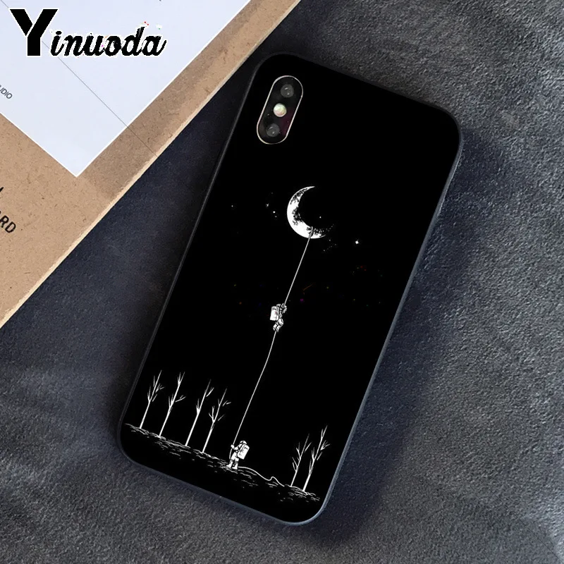 Yinuoda черный с белой луной звезды космонавта мягкий TPU чехол для телефона Apple iPhone 8 7