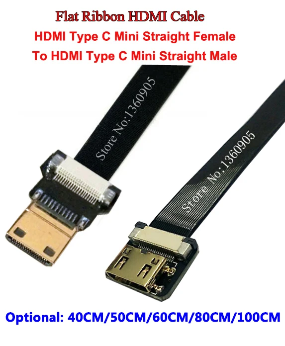 

40/50/60/80/100 см мягкий гибкий кабель ультра тонкий HDMI прямой тип C Мини Женский для мужчин Мини прямой плоский кабель FPV DJI