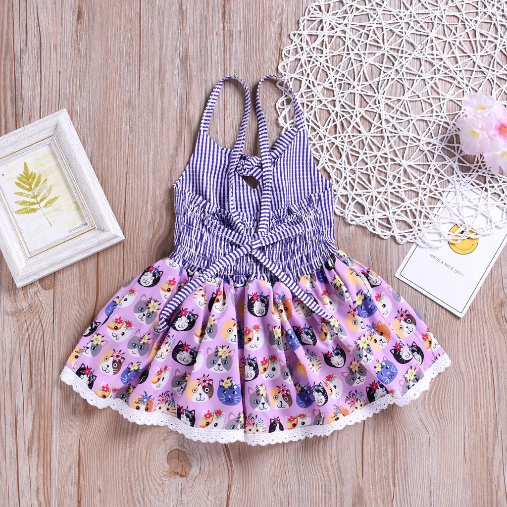 Bady Girl Dress Strap Cartoon Print Summer Dresses For Bow Lace Patchwork Princess Casual vestido infantil | Детская одежда и
