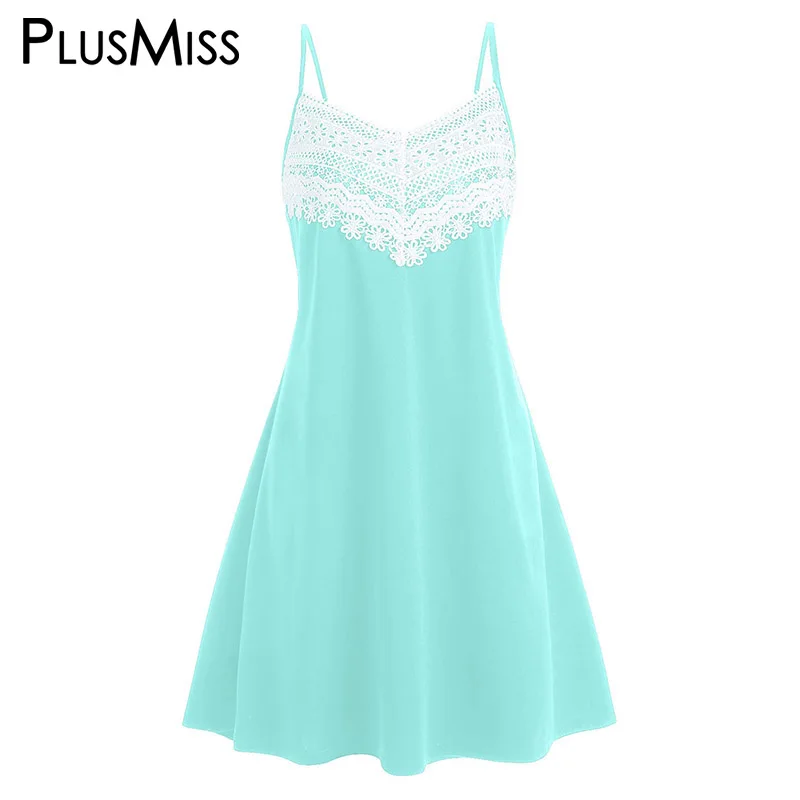 PlusMiss размера плюс 5XL из кружев кроше с Спагетти Ремень Boho мини короткое платье