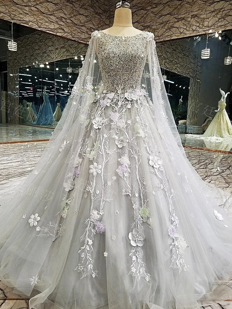 CloverBridal зимний романтический свадебный букет серые Выпускные платья Замочная скважина сзади со съемным 3 м шаль на плечи пряжа