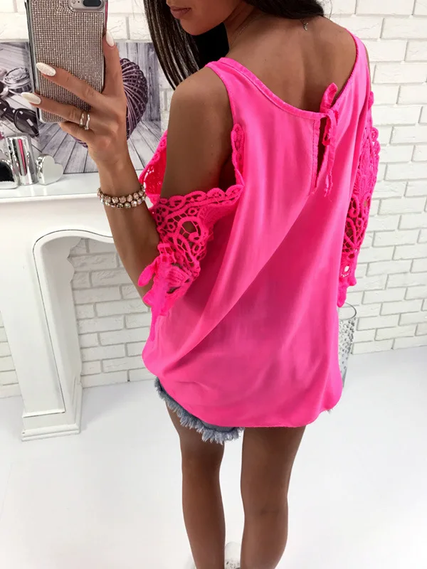 Блузка женская с открытыми плечами кружевная рубашка рукавами-фонариками