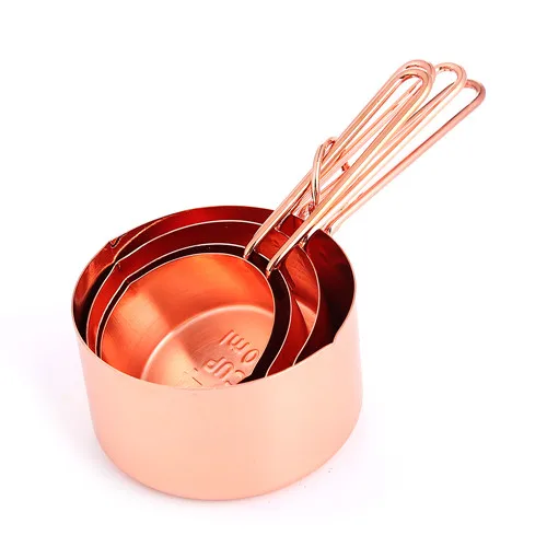 rose golden Realand розовое золото 4 шт./компл. Медь Нержавеющая сталь мерные чашки и ложки для жидких и сухих ингредиентов чайная ложка& столовая ложка - Color: rose golden