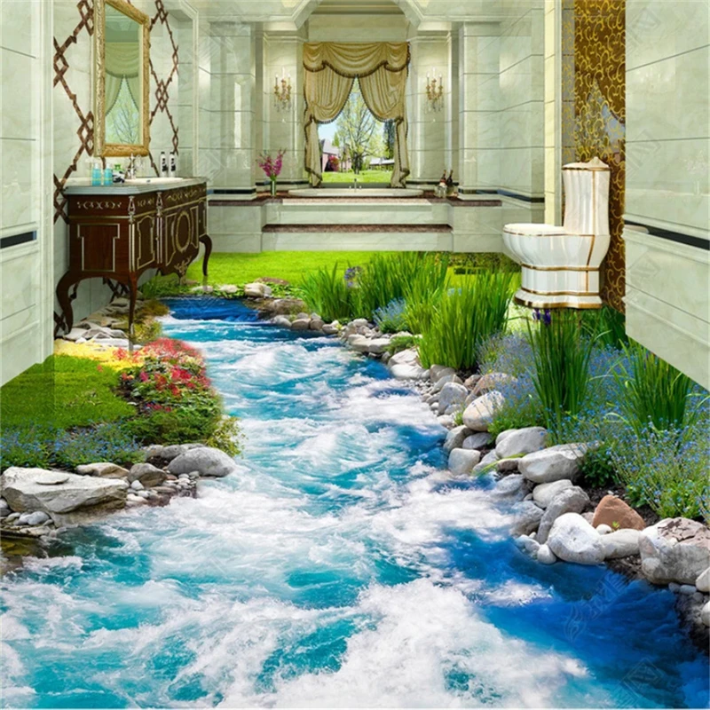 beibehang wallpapers for living room Vinyl wall Custom large stream river water stone bathroom 3D floor papers home decor | Обустройство