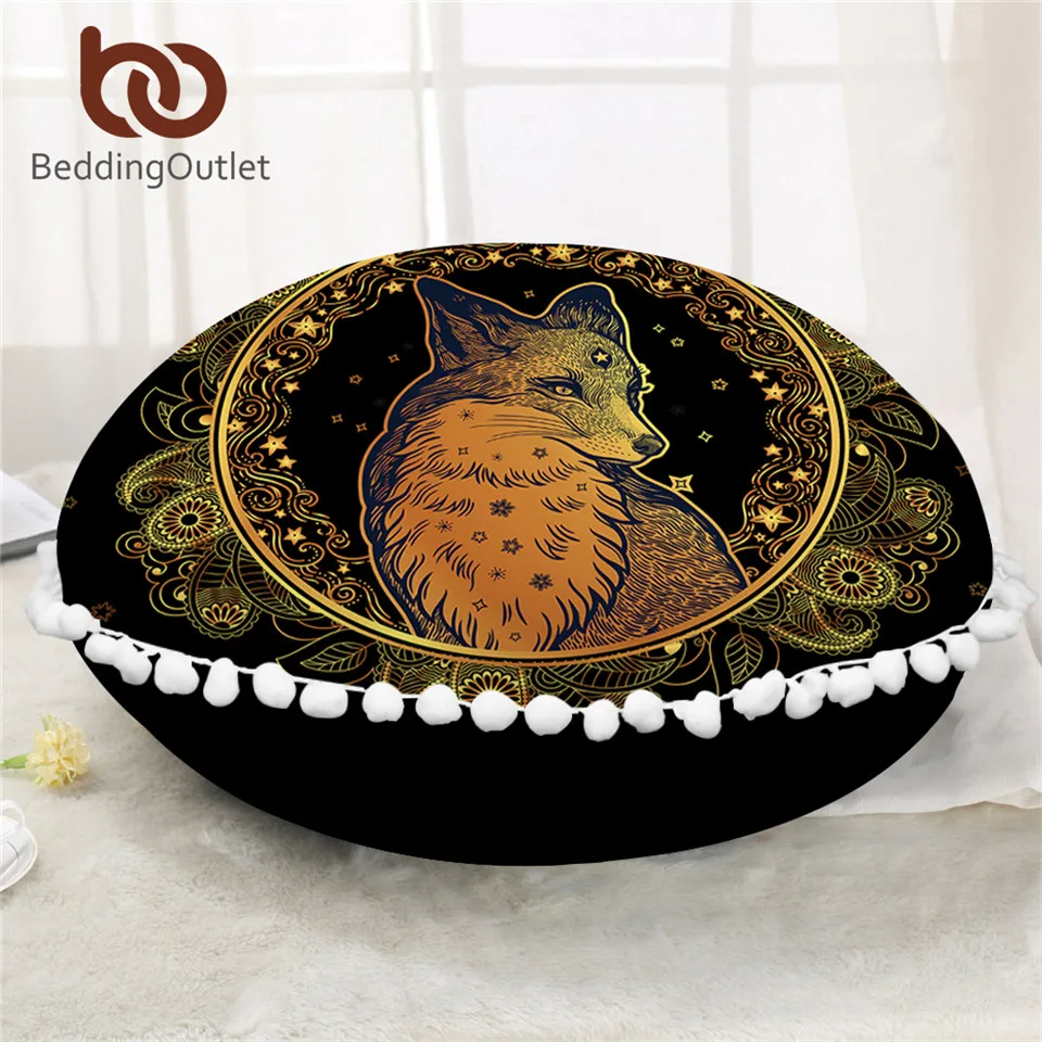 BeddingOutlet Золотая лиса Круглый напольный чехол для подушки животные звезды