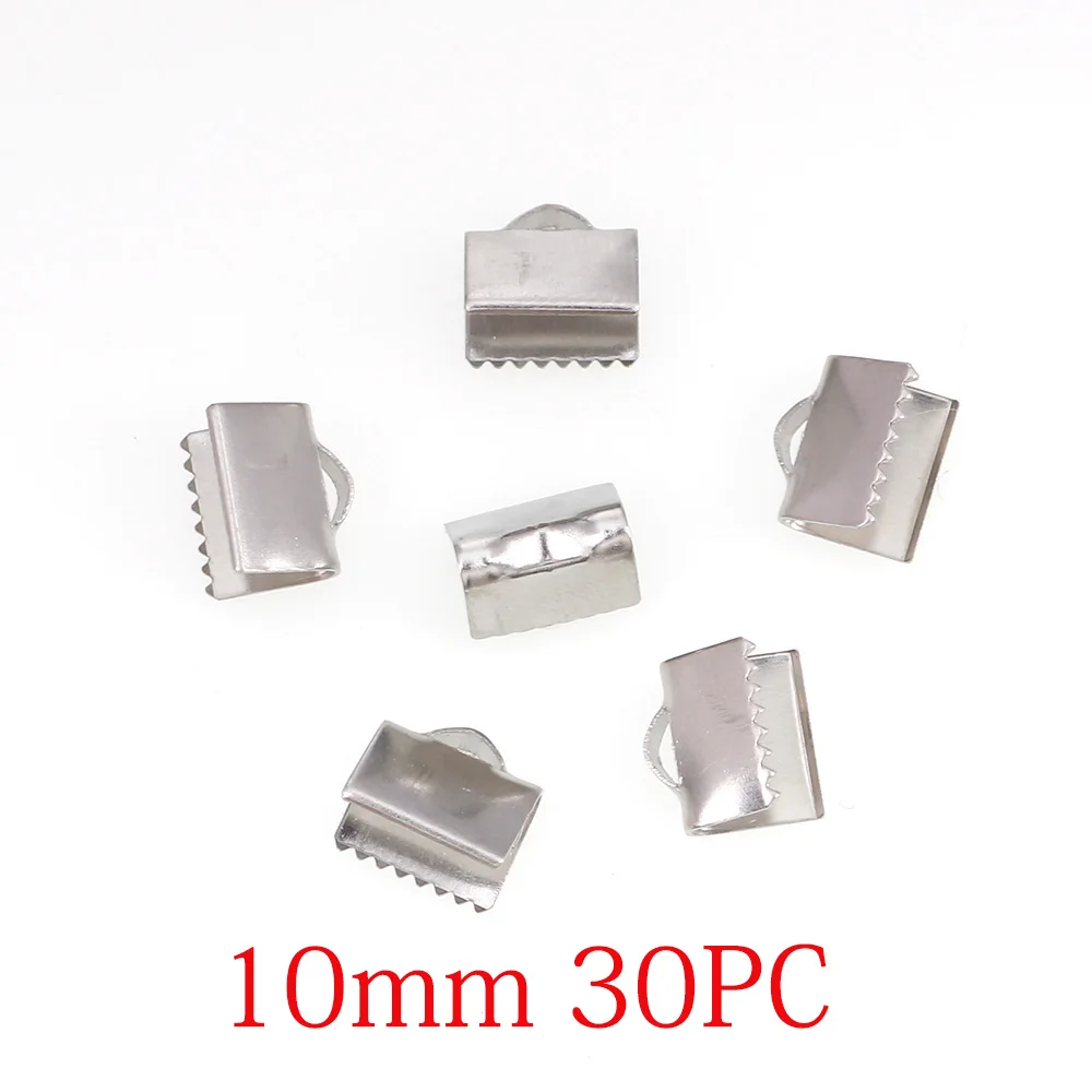 10mm 30pieces Металлические обжимные концевые колпачки для плоского кожаного шнура серебристого цвета из нержавеющей стали концевые застежки для изготовления украшений - Цвет: 10mm 30pieces