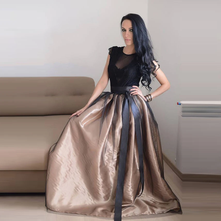 Вечерняя юбка макси с лентой трапециевидная до пола индивидуальная Однослойная