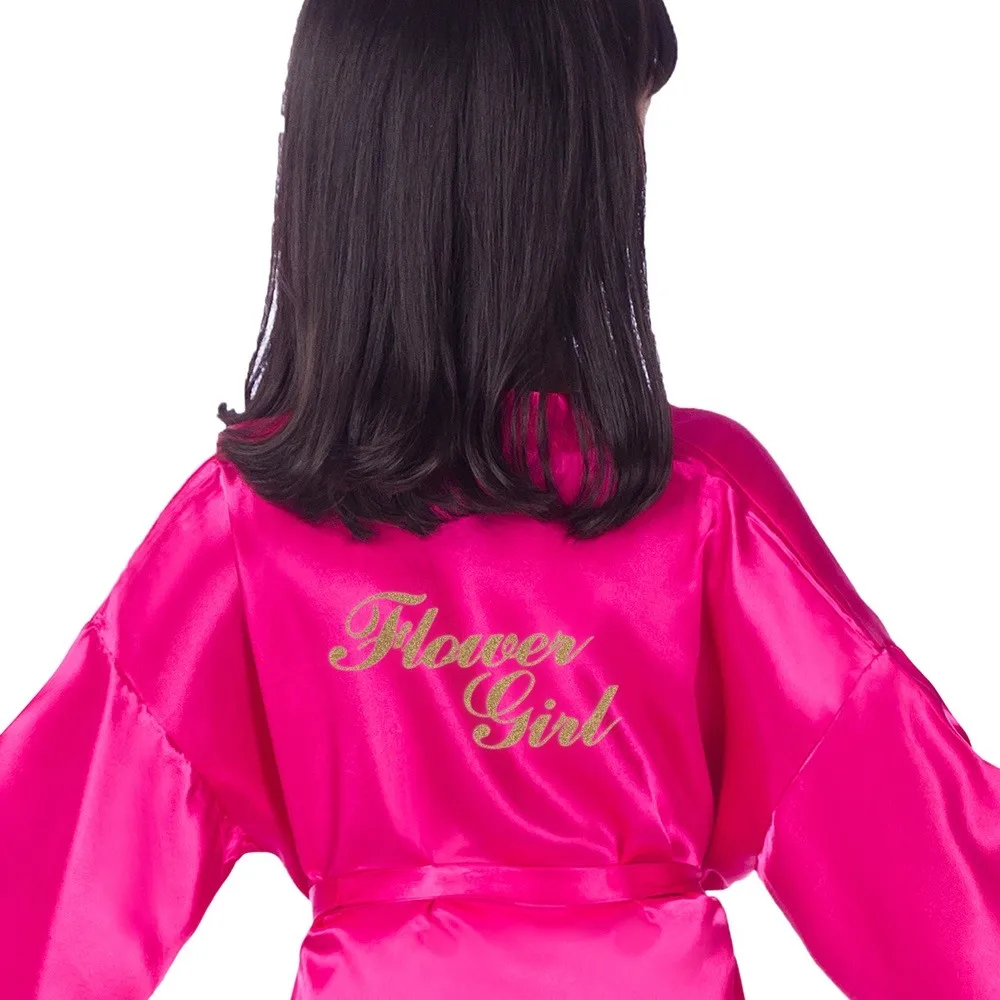 rose red Новые однотонные шелковые халаты для девочек кимоно с цветочным узором для девочек Свадебные Короткие халаты, пижамы детский халат+ пояс, ночная рубашка, горячая распродажа - Цвет: rose red