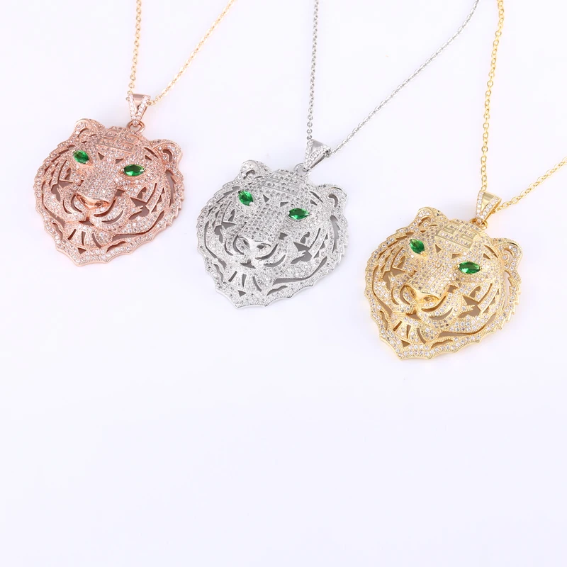 Colgantes Grandes Statement Necklace Women Punk Classic Copper Blue Crystal Eye Zirconia Rhinestone Tiger Pendants | Украшения и