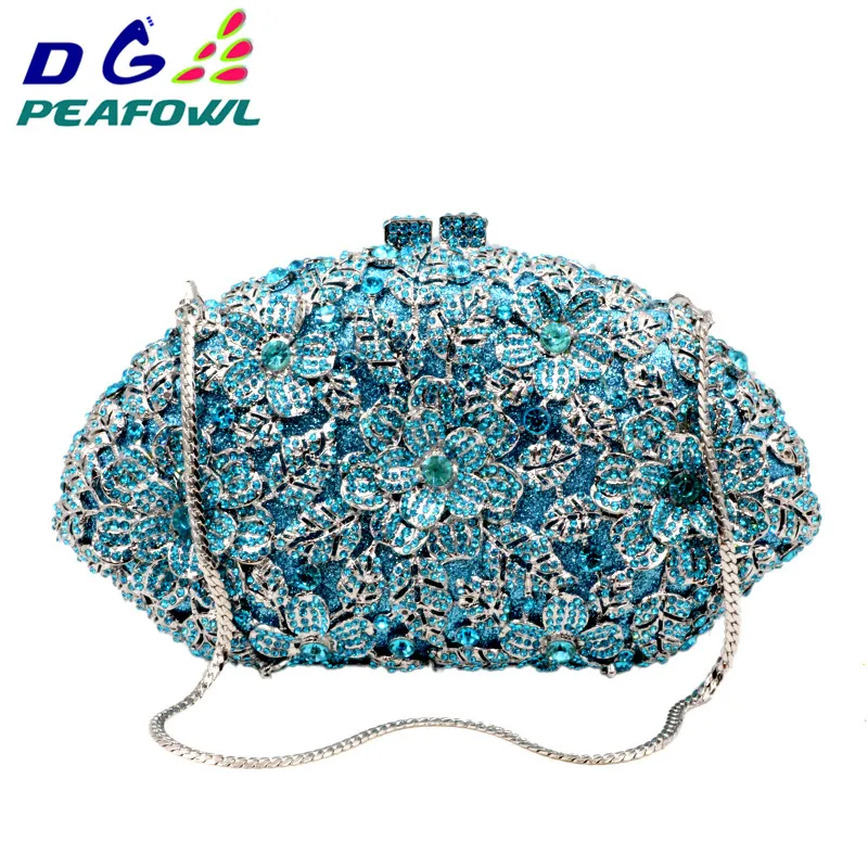 DGPEAFOWL 2019 Fashion Luxury Diamond Women Evening Handbag Solid Crystal Flower Purses Chain Wedding Wallet Clutches Bags