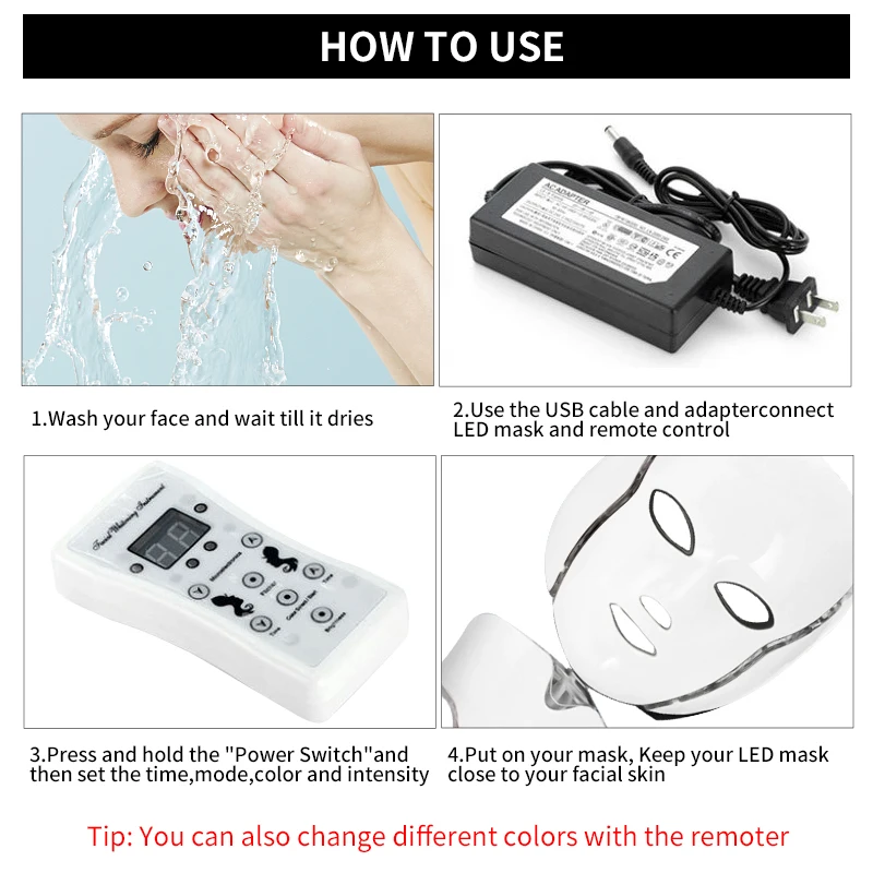 7 видов цветов Светодиодная маска Спа для лица Омоложение кожи отбеливающая