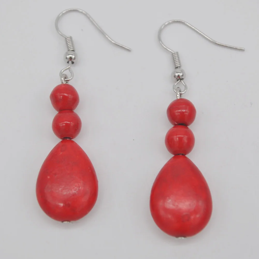 Красные Бусины Howlite висячие серьги с драгоценным камнем модные украшения для