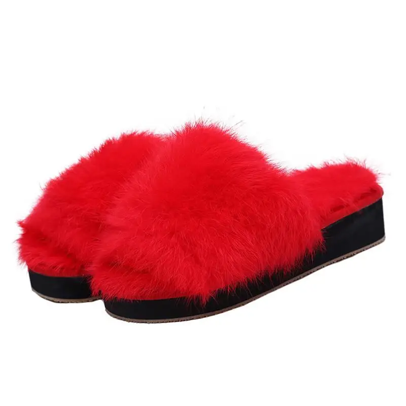 Женские шлепанцы 2018 зимняя теплая обувь из натурального меха женские тапочки