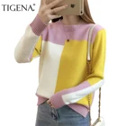 Женский вязаный свитер с длинным рукавом TIGENA, джемпер Контраст цвета для женщин на осень-зиму