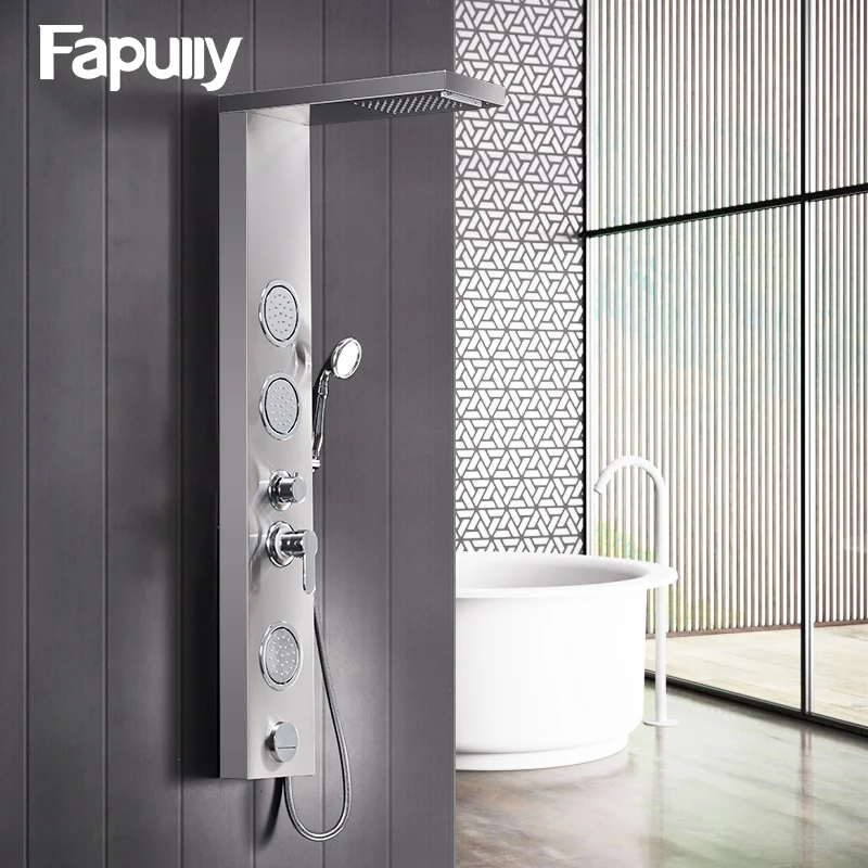 

Fapully Bathroom Shower Panel Wall Mounted Massage System Faucet with Jets Hand Shower Rain Waterfall Shower Panel LY112-01N