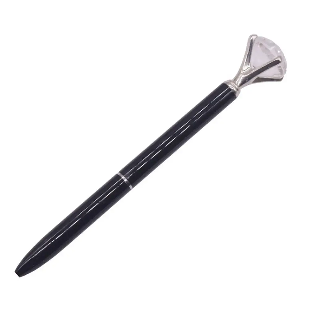 black silver 100 pcs 100 шт Роскошная кристальная ручка 14 см длинная Алмазная вафельная металлическая шариковая ручка 0,7 мм синяя ручка для письма Студенческая школьная Подарочная шариковая ручка - Цвет: black silver 100 pcs