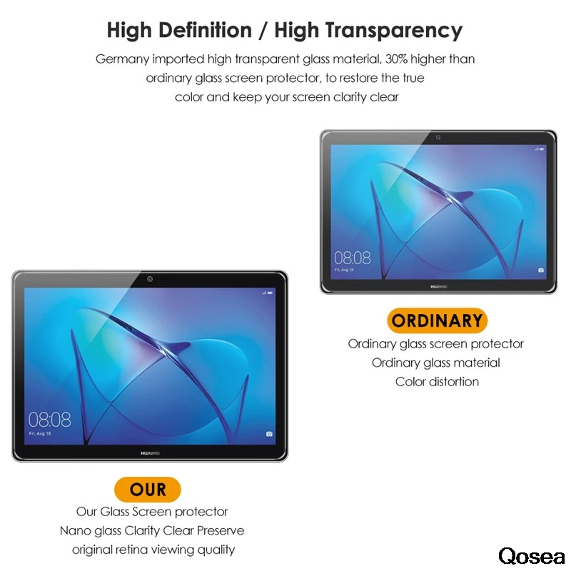 Qosea для huawei MediaPad T3 10 закаленное стекло 9 H Ultra Clear Экран протектор фильм T5 M5 8 4 дюйма