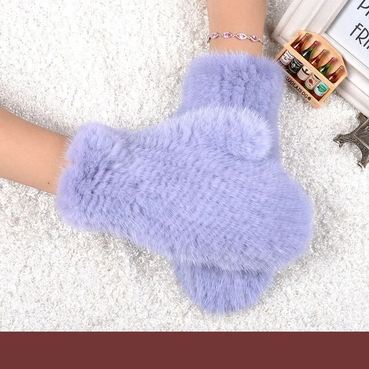 violet A 006 Новые популярные зимние женские перчатки из натурального меха норки милые женские перчатки из натурального меха норки Хорошие эластичные женские зимние вязаные - Цвет: violet A