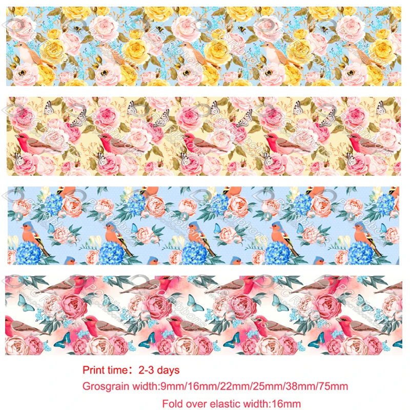 

Custom Flower Rose print elastic ribbon flowers printed grosgrain ribbons hairbow fabric DIY Valentine decoration band 50 yards