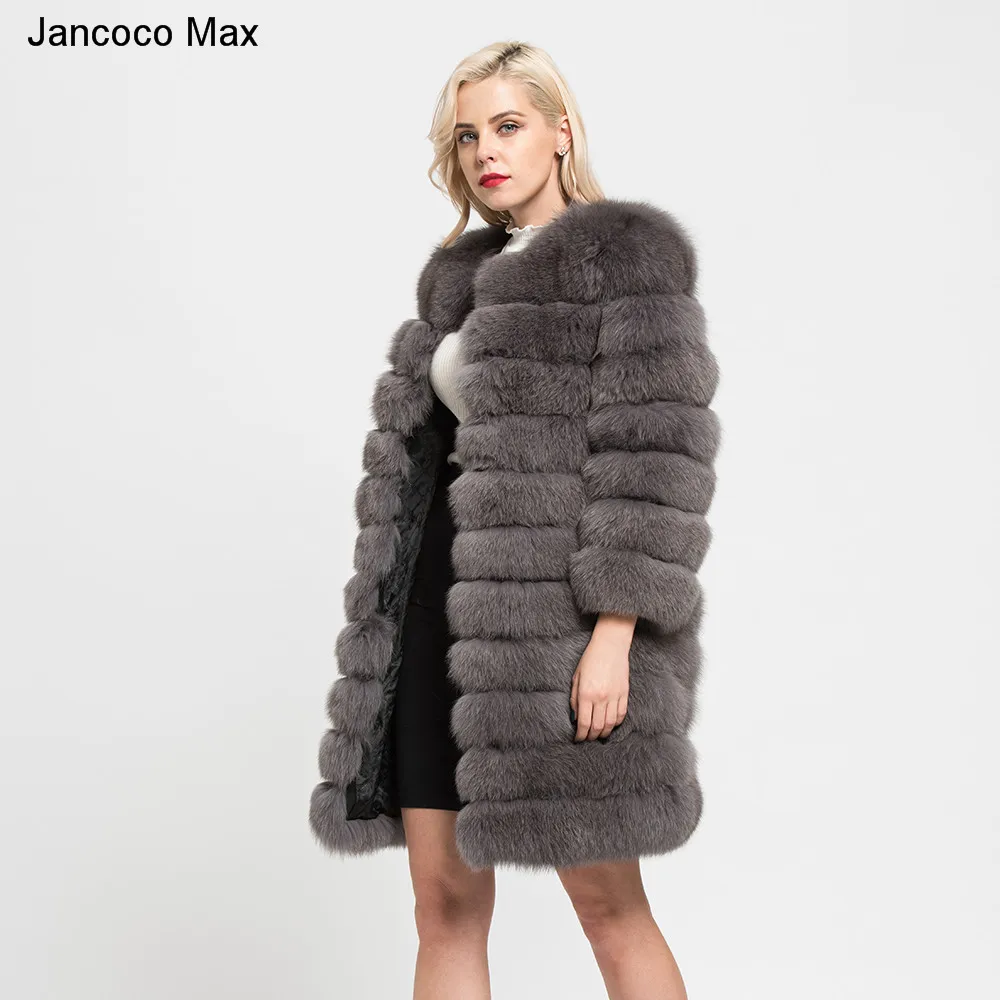 Jancoco Max 11 строк зимние теплые длинные пальто из натурального Лисьего меха женская верхняя одежда высокого качества натуральная Меховая куртка Верхняя одежда S7169