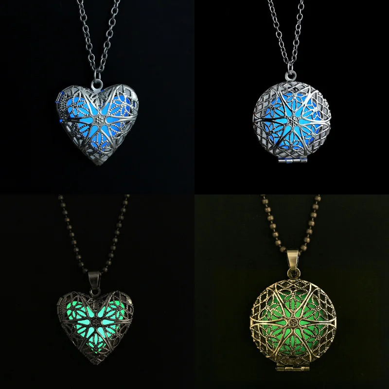 Ожерелье с цепочкой 2015 модное светящееся сердце круглый медальон светится в