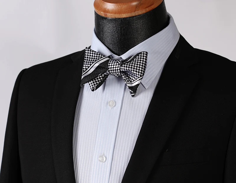 Карманный квадратный классический бантик BS414LS черный белый в полоску с бантом