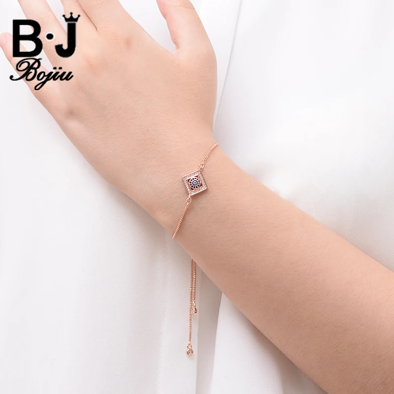 Bojiu Golden Bracelets For Women Box Chain Crystal Copper Square Pendant Charms Bracelet Adjustable Wrist Decoration BC89 |