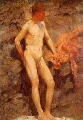 Картина маслом Генрих Скотт Тьюк-обнаженный сильный молодой человек после купания на пляже
