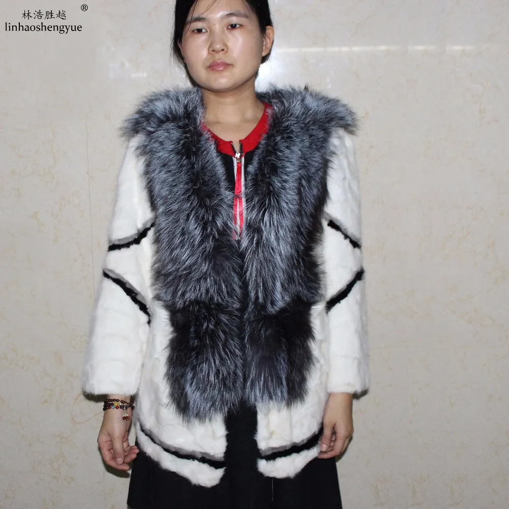 

Linhaoshengyue 2017 winter women mink fur coat Real Silver collar