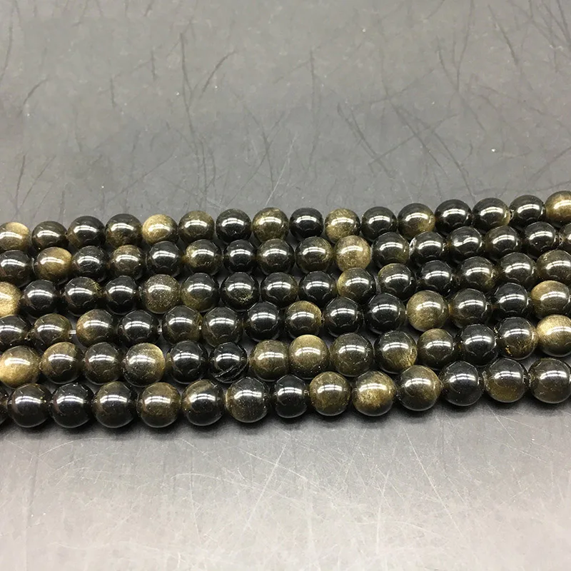 Круглые золотистые и черные обсидиановые бусины из натурального камня 4 мм 6 для