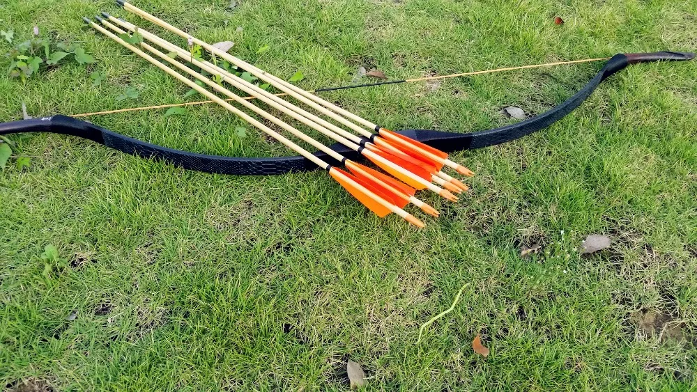 2019 Hunting Longbow Set Black Snakeskin 20lbs-60lbs With 6 Wooden Arrows | Спорт и развлечения