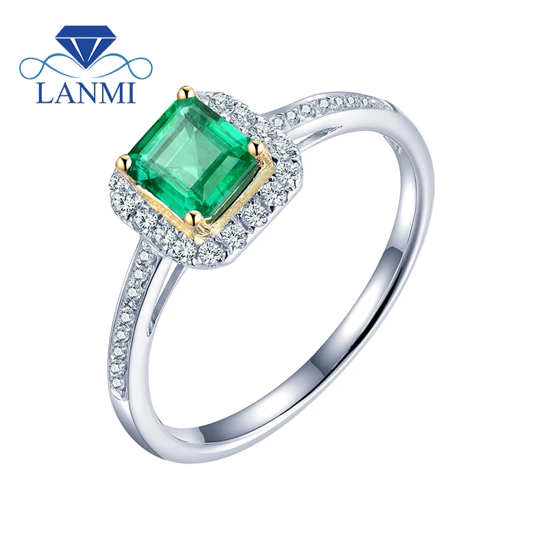 

Emerald Rings For Women Solid 18K White Gold Emerald Cut 5.3x5mm Natural Emerald Diamonds Lady Fine Ring Party Jewelry In Stock