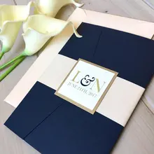 CA0903 полностью собранные карманные свадебные приглашения белые и синие приглашения карманные приглашения современные свадебные приглашения