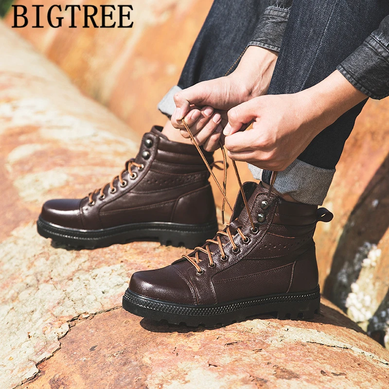 Натуральная кожа сапоги мужские военные Ботинки Зимняя обувь Роскошные зимние