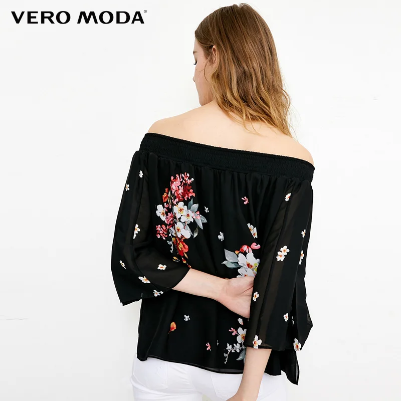 Vero Moda 2019 весна лето новый чернильный принт шифоновая рубашка | 318158516
