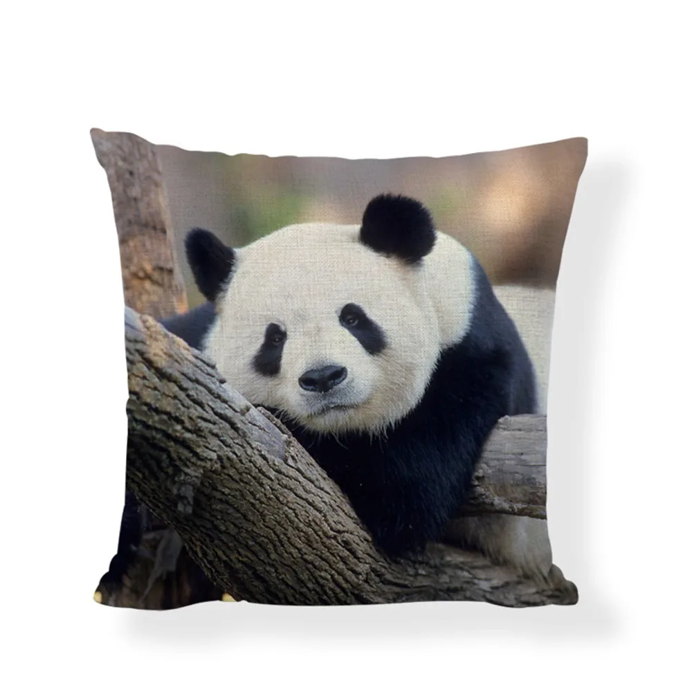 Panda Cushion Cover Cute Chinese National Treasure Linen Cotton Home Sofa Decor Happy Camper Butterfly Gifts Throw Pillow Covers | Дом и сад