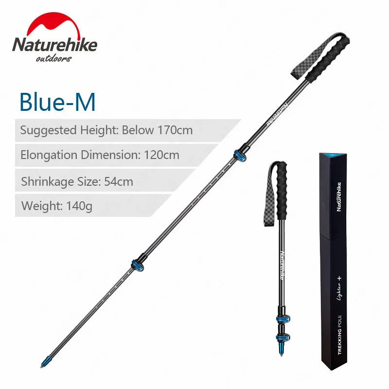 Blue M 120cm Naturehike со внутренним, вращающимся затвором 135 г углеродного трость из волокна Внешний замок 3-х секционный треккинг телескопическая дубинка Пеший Туризм Трость - Цвет: Blue M 120cm
