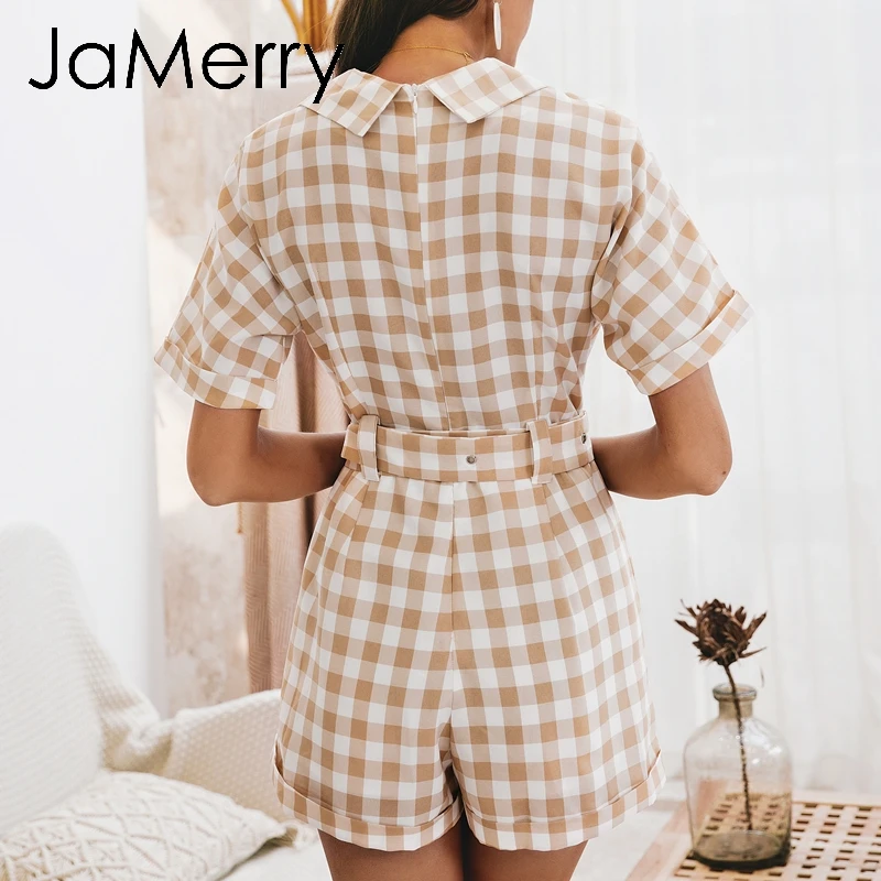 Женский винтажный комбинезон JaMerry с коротким рукавом и поясом|Комбинезоны c