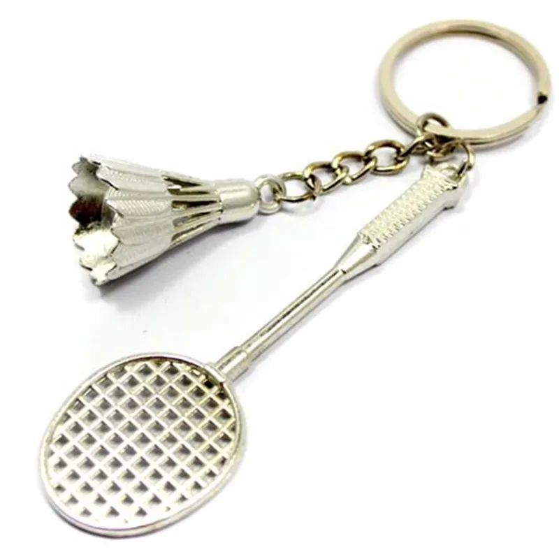 1 piece Antique Bronze Silver Metal Badminton Racket Keychain Trendy Cute Mini For Woman Man Car Sports key Ring Gifts | Дом и сад