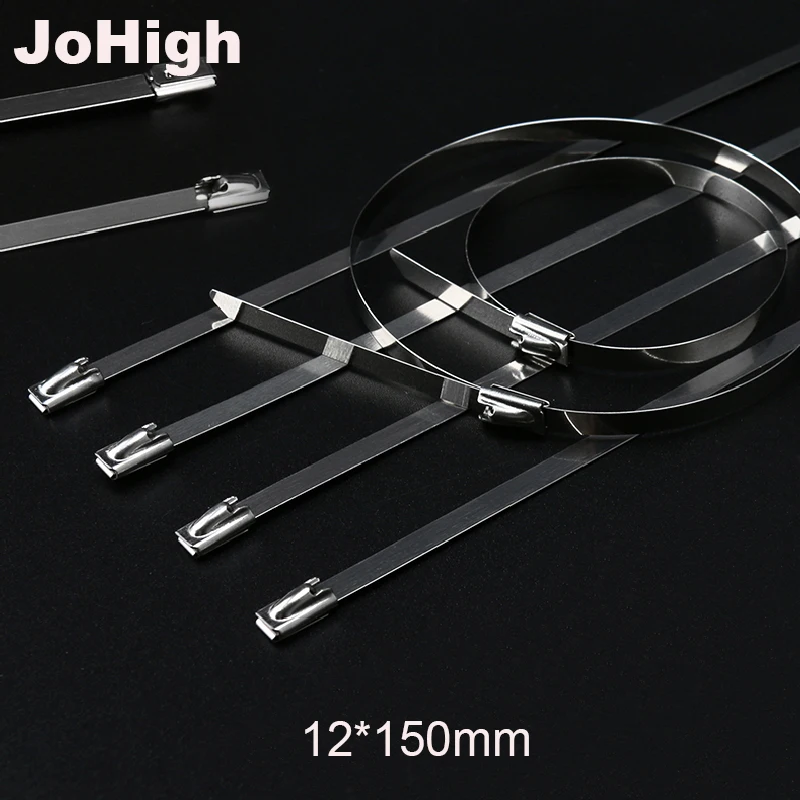 

JoHigh 100 шт. стальные кабельные самоблокирующиеся застежки-молнии 12*150 мм